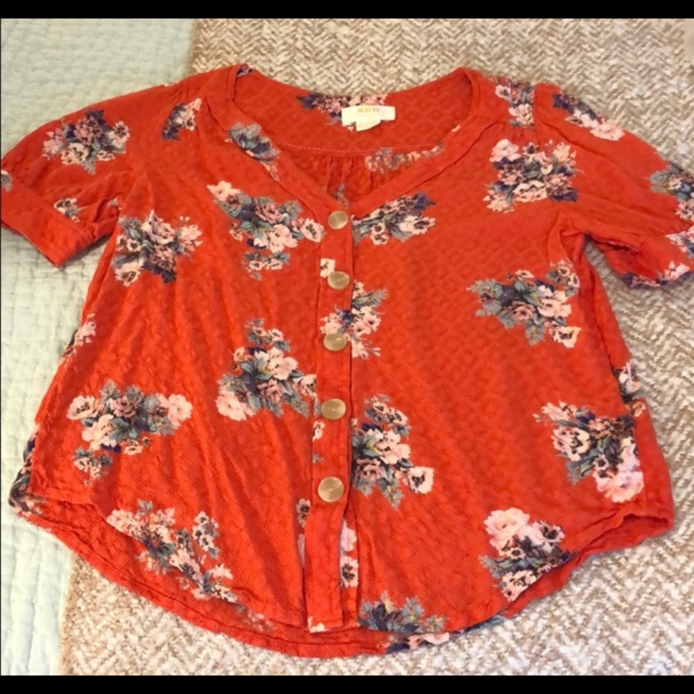 Anthropologie Maeve red/orange floral blouse